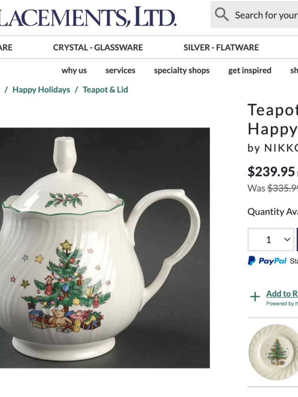 1940 Nikko Japan Collection Holiday Vintage XL Tea Pot NEW